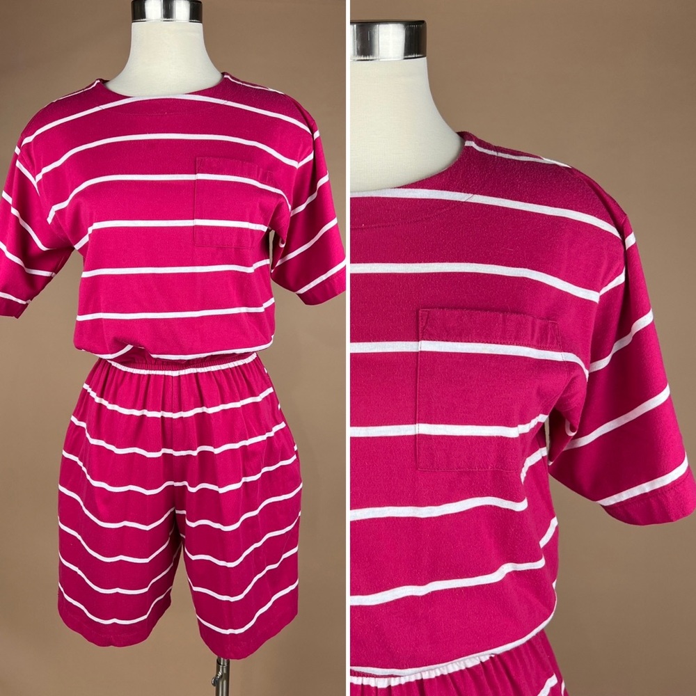 Vintage Women’s Size M Pink and White Striped Romper